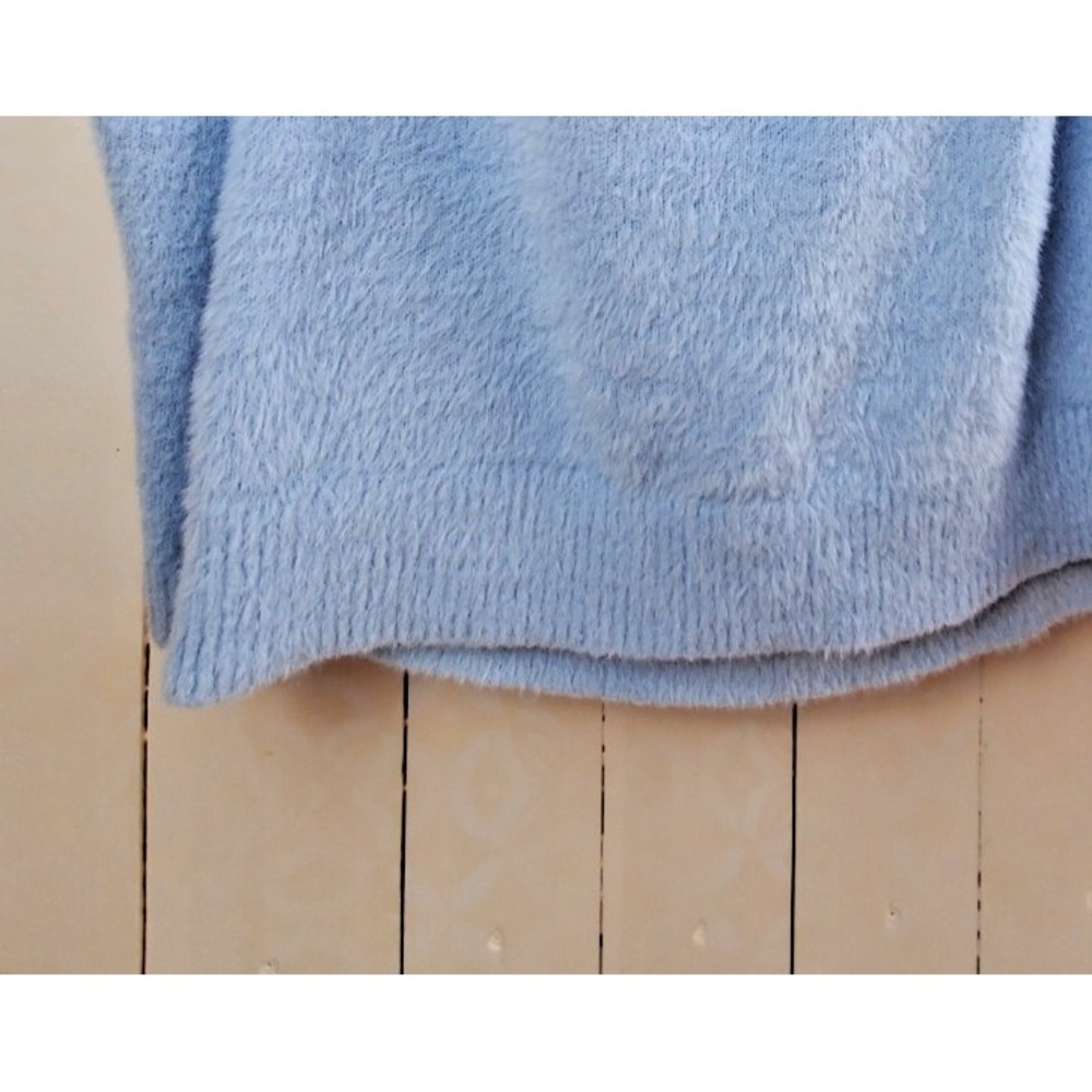 Light Blue Fuzzy Eyelash Knit Cowl Neck Off Shoulder Sweater Womens Medium - Picture 7 of 7